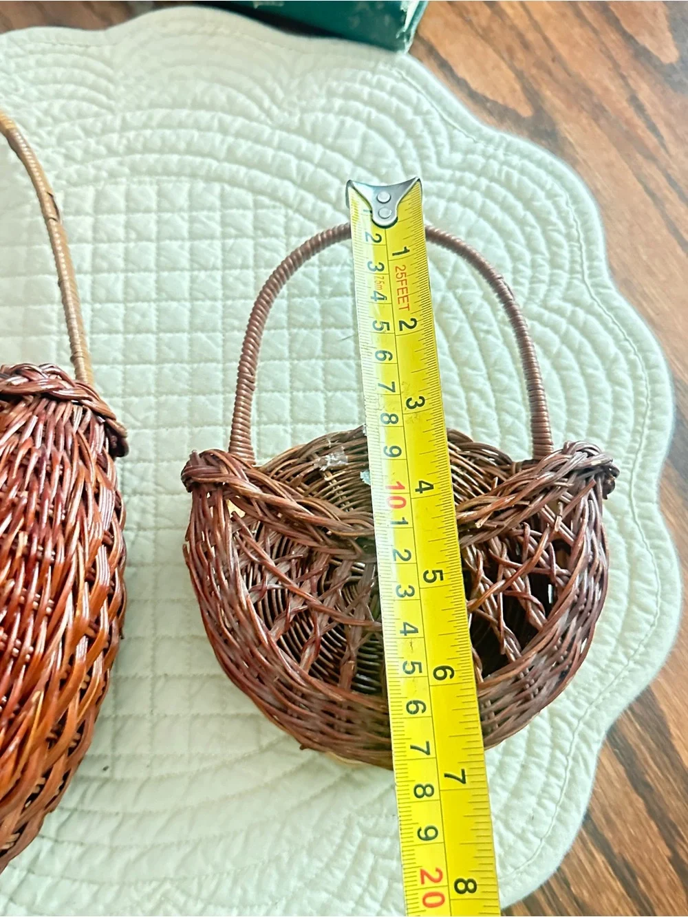 Vintage wicker rattan wall pocket baskets set of 2